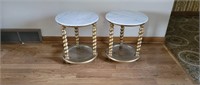 2 Gilded Rope Twist Marble Top Side Tables