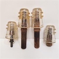 Clear Glass Hemingray Insulators with Wood Pegs