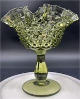 Fenton Colonial Green Hobnail Compote