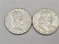 2- 1963 D Franklin Silver Half Dollar Coins