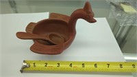 Vintage Red Clay Pottery Effigy Bowl with Spoon