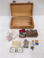 Wood Case/Box w/ Misc Smalls Collectibles -