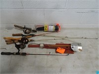 Lot of Ice Fishing Poles & Tip Up with Ice Pod