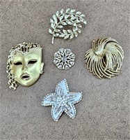 5pc Vintage Brooch Collection