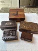 Carved wooden boxes largest 8" x 6 1/2".