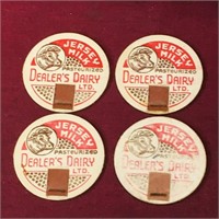 Lot Of 4 Dealer's Dairy Milk Bottle Tops (Vintage)