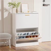 JOZZBY White Slim Shoe Cabinet - 2 Drawers