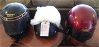 (3) motorcycle helmets: Vetter, Shoei, and Nolan