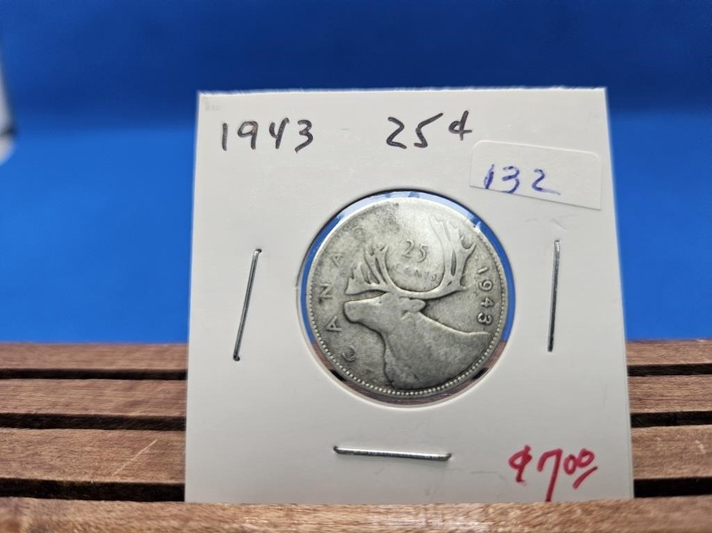 1-1943 SILVER 25 CENT COIN