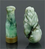 Chinese Green Jadeite Pendant 2pc