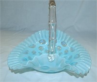 Fenton Blue Opalescent Coin Dot Basket