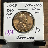 1958-D/D WHEAT PENNY CENT RPM-006 UNC RARE RPM