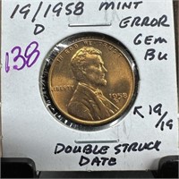 19/1958-D WHEAT PENNY CENT GEM BY DOUBLE STRUCK