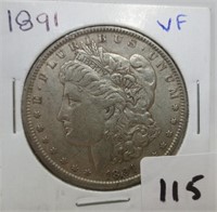 1891 Morgan silver dollar