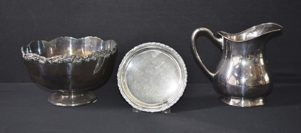 3pc Victorian Silver Plate, Bowl & Pitcher