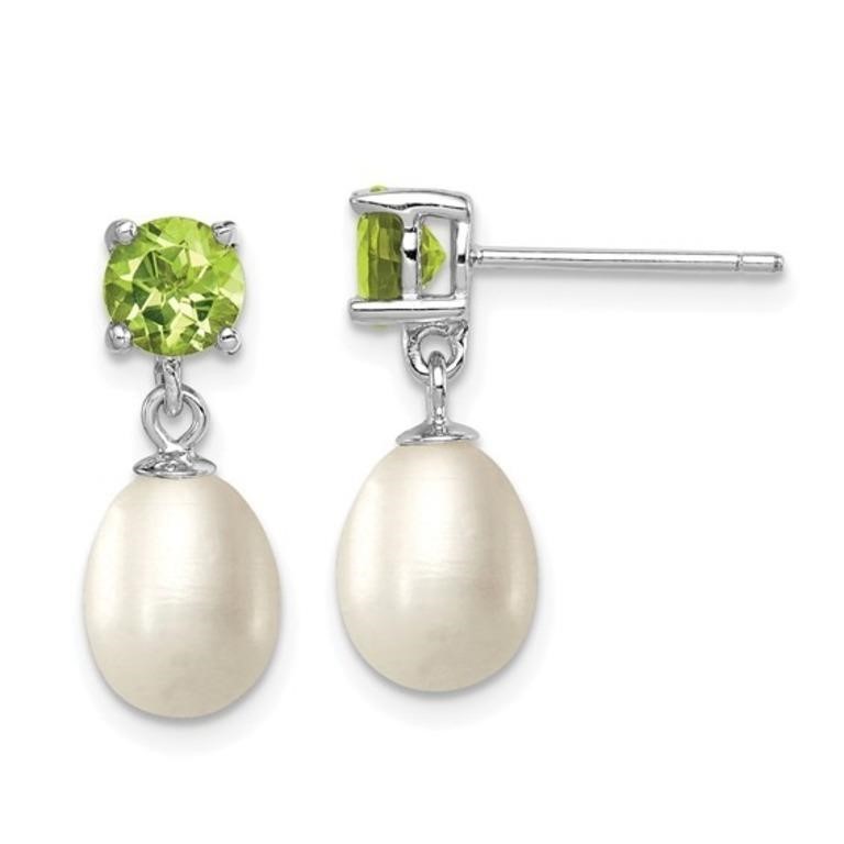 Sterling Silver Peridot FWC Pearl Drop Earrings