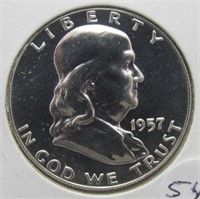 1957 Gem Proof Franklin Silver Half Dollar.