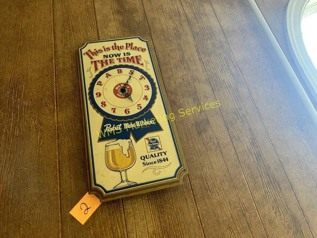 Plastic Pabst Blue Ribbon Clock - 11"x24",