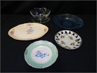 Platter; 2-Saucers; Glass Bowl w/saucer;
