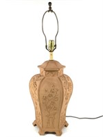 Vtg Terracotta Table Lamp w Floral Motif
