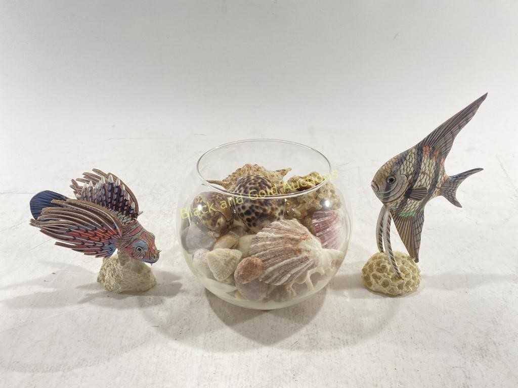 Lionfish Statue, Seashells, & Tropical Fish Statue