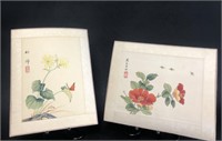 2 Chinese Floral Watercolor Paintings on Paper,