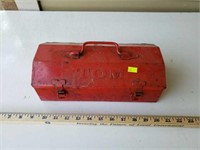 Old Tom Metal Tool Box and contents