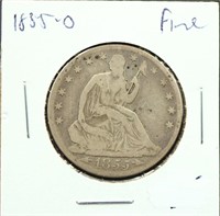 1855O arrow date seated liberty half dollar