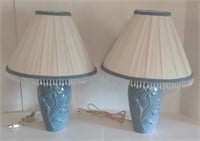 Vtg. Ceramic Blue Floral Electric Table Lamps