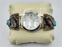 Signed Sterling Turquoise And Claw Talon Watch