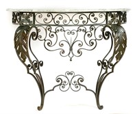 Italian Style Marble & Wrought Iron Console Table