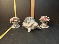 Bisque Porcelain Candle Holders , Ceramic Turtle