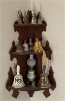 Wooden hanging corner shelf with bells