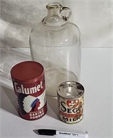 Jug, Calumet can and milk tin