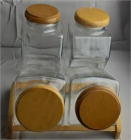 Glass and Wood Cookie/Canister Set