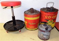 Shop Stool & (3) Gas Cans