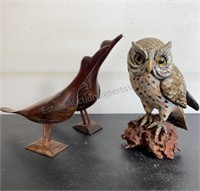 Carved Wood Owl & Birds
