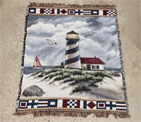 Vtg Lighthouse Fringe Throw