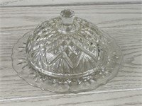 COVERED BUTTER DISH PRESSED GLASS