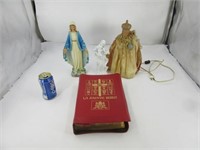 Lampe et 2 statues religieuse - bible