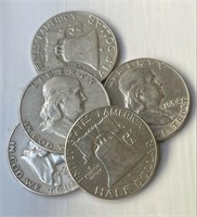 (5) Random Date/Grade Franklin Half Dollars