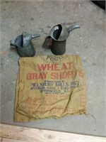 Oil Cans and Burlap bag