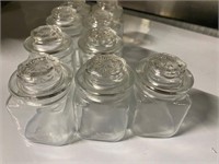 Lot of 8 mini jars with lids clear glass