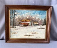 Framed Painting of  Winter Barn Scene by Louise