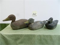 (3) Hand Carved Duck Decoys w/ Glass Eyes