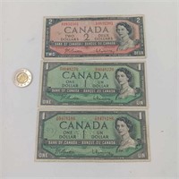 2 billets 1$ et 2$ Canada 1954