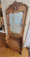 Antique, Mirrored Coat/Entry Rack w/Storage Seat