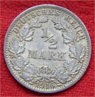 1916 German Silver 1/2 Mark