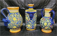Italian Talavera Vase, Pitcher & Handled Vase