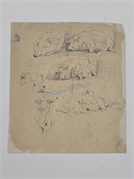 Horatio Walker Original Pencil Sketch Study Pigs